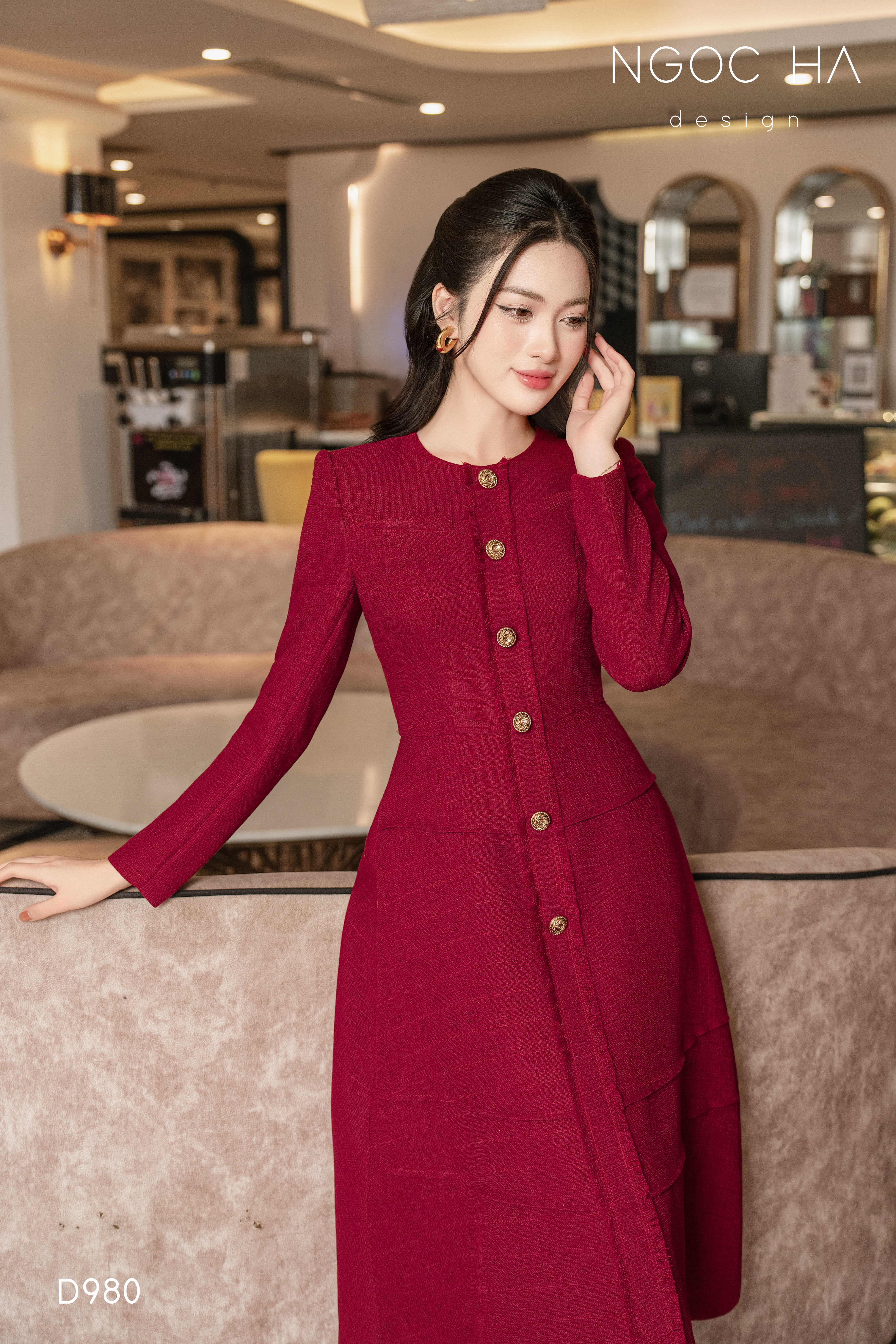Wendy Dress_ Đầm Text Đỏ Nẹp Tua Rua D980_thumbnail_4