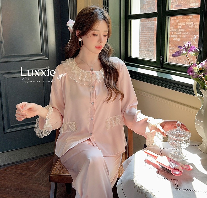 LEDAI14 Pijama lụa hồng cổ tròn ren_thumbnail_2