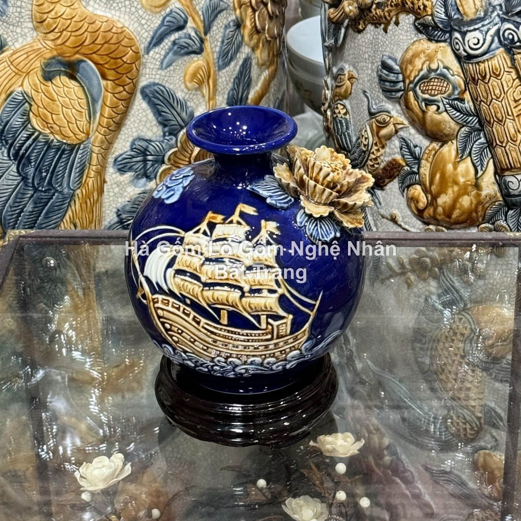 Bình Tài Lộc - Lọ Hoa Hút Lộc Gốm Bát Tràng Bền Đẹp Cao Cấp TẶNG ĐẾ GỖ Họa tiết Thuận Buồm Xuôi Gió_thumbnail_10