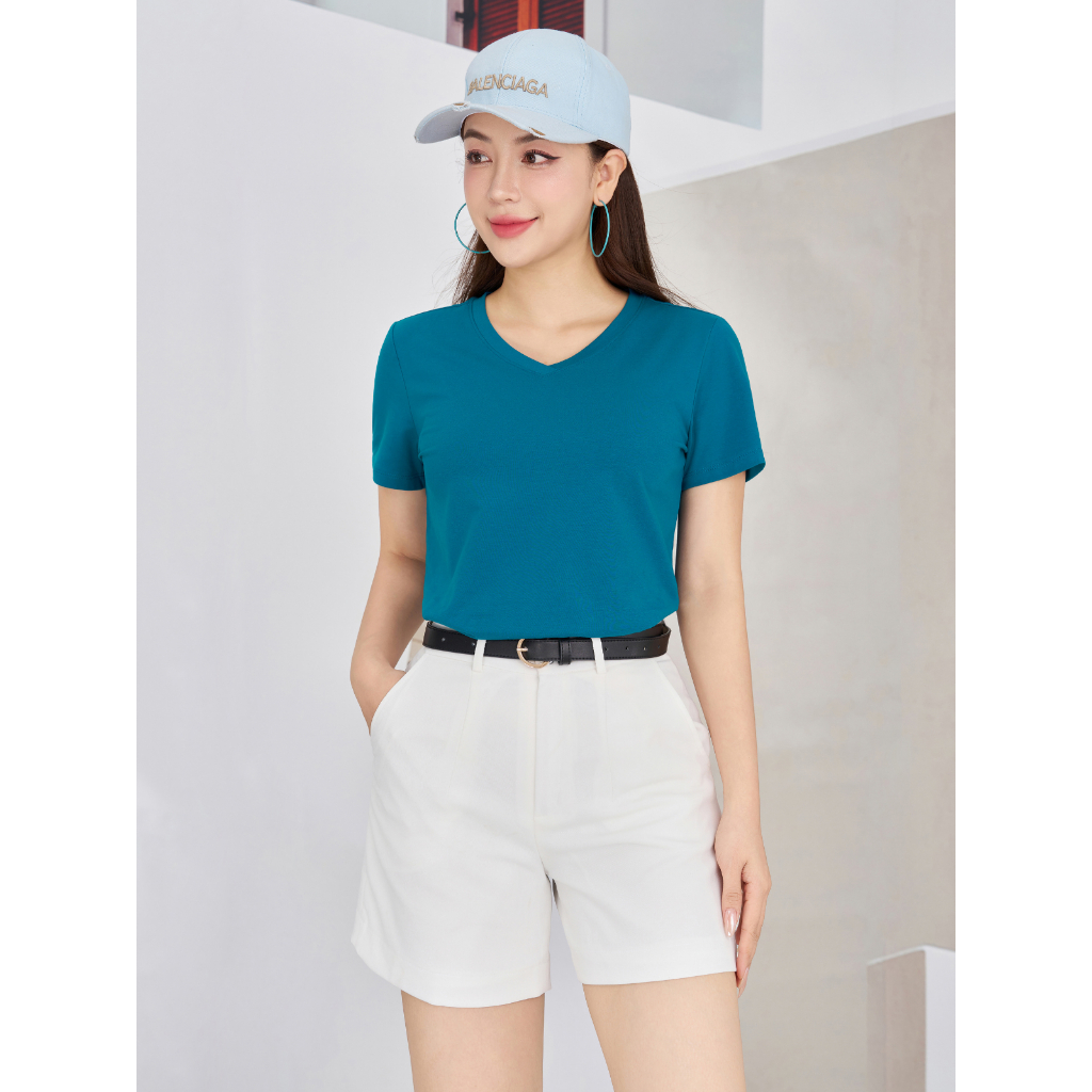 [Form Vừa] Áo phông cổ tim dáng suông vừa - Áo thun nữ cổ V màu trơn thun cotton 4 chiều - PH403308_thumbnail_3