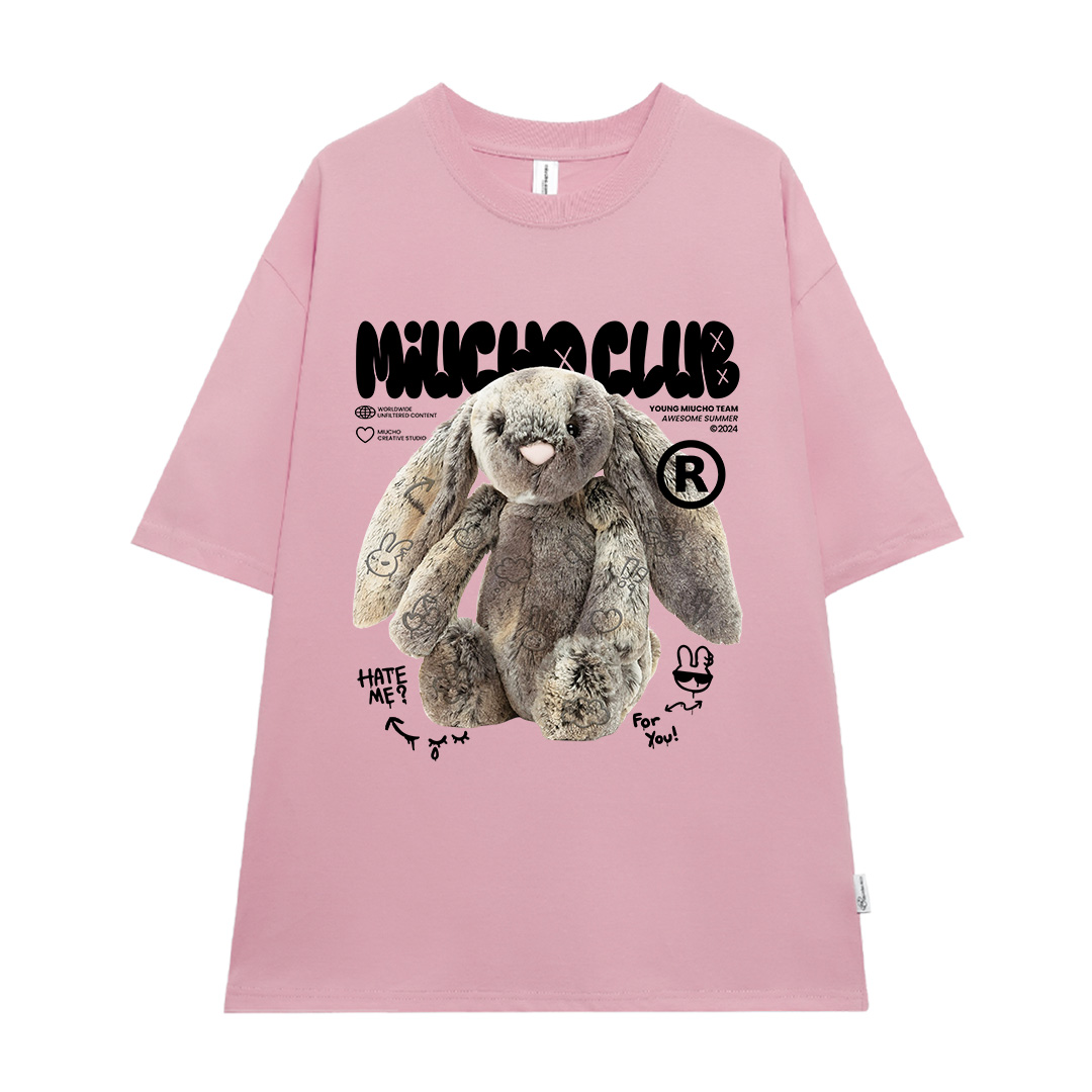 Áo thun thỏ Bunny form rộng local brand ATD1254 Miucho tay ngắn cổ tròn in mix_thumbnail_7
