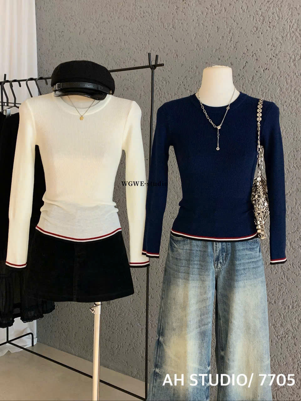 HA618 Áo len gân tay dài ( KEM )