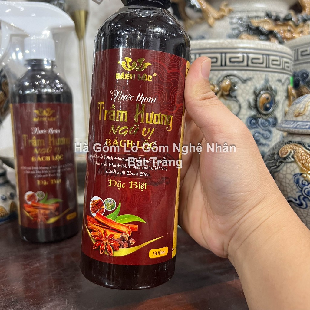 Nước lau ban thờ đồ thờ cúng Nước thơm Trầm hương ngũ vị Bách lộc sạch thơm khử mùi tẩy uế 500ml_thumbnail_4