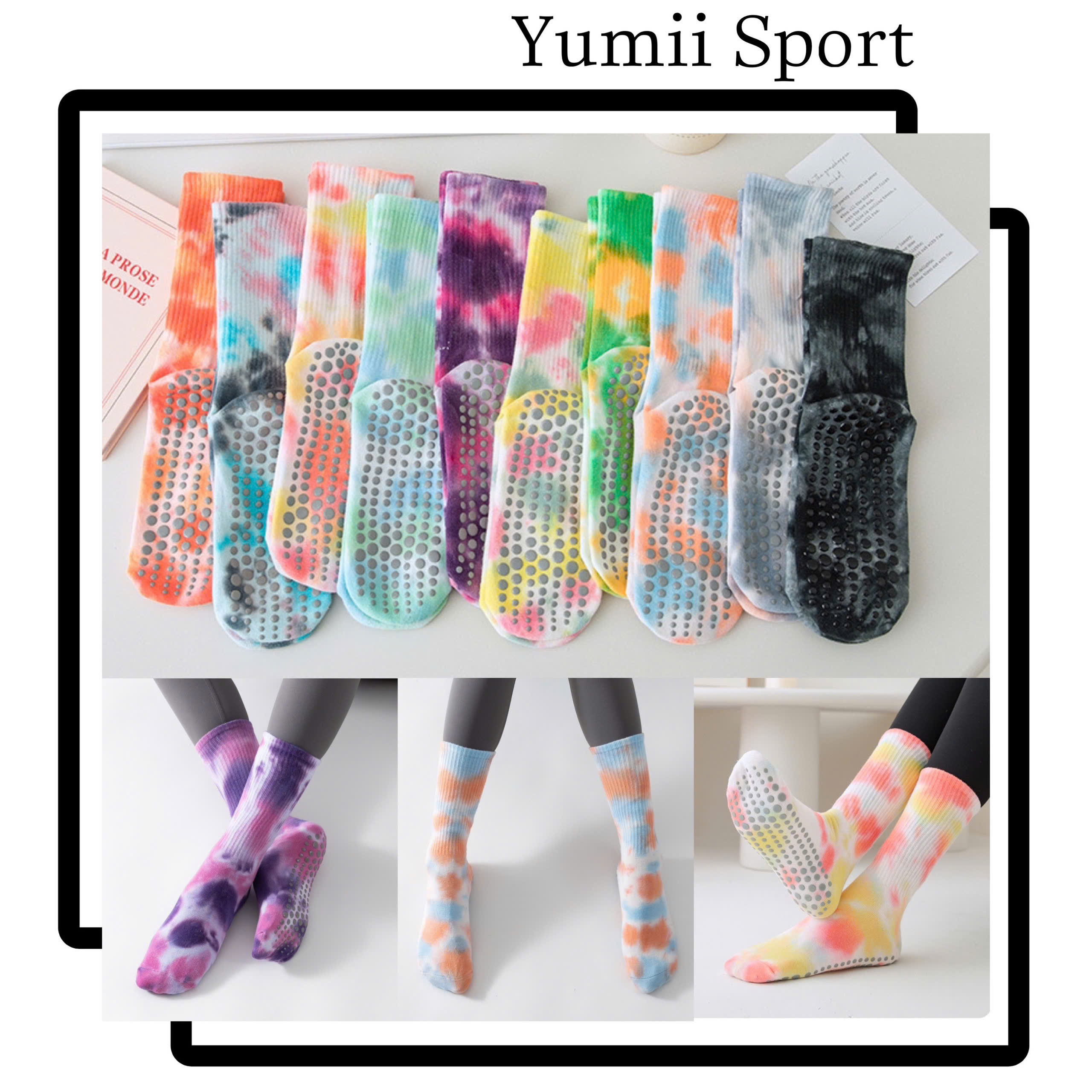 Vớ Yoga Nữ Cổ Cao, Tất Thể Thao Nữ Cotton Màu Loang Chống Trượt Thoáng Mát Co Dãn, Vớ Nữ Cổ Cao Yoga Cao Cấp_thumbnail_6