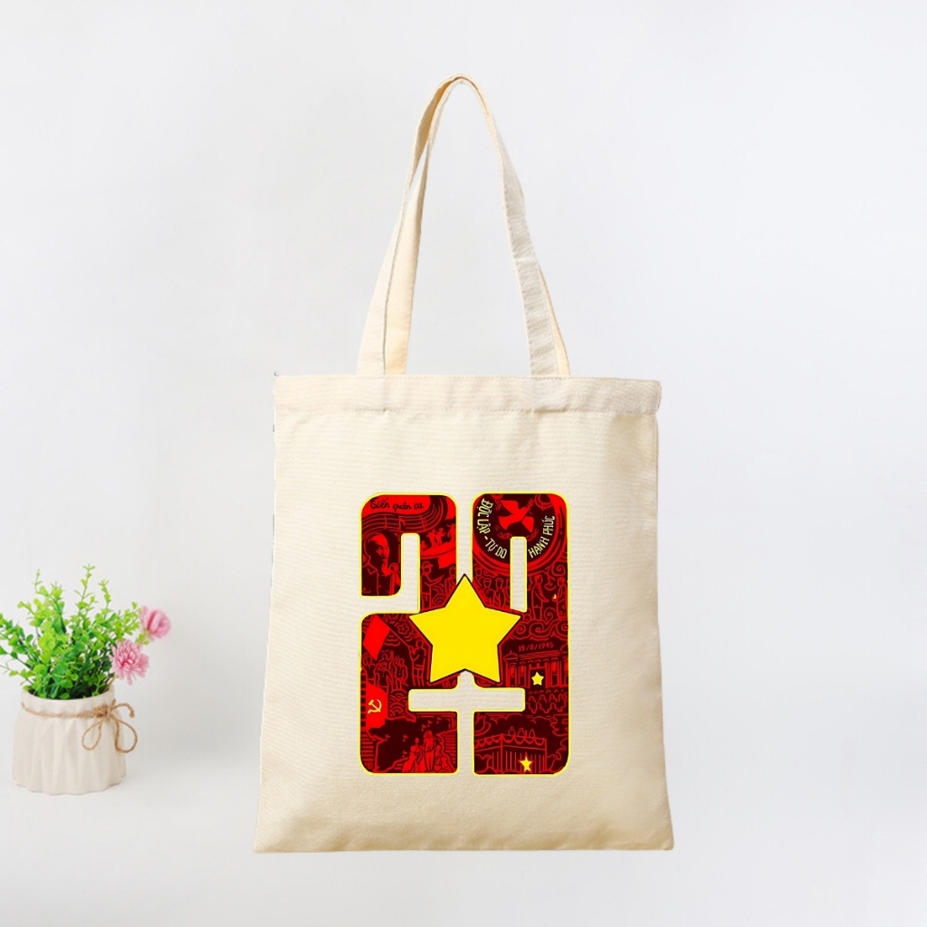 Túi tote vải canvas hình Quốc Khánh Việt Nam có khoá kéo, ngăn phụ - 𝐖𝐞 𝐓𝐞𝐞 TOTE05_thumbnail_4