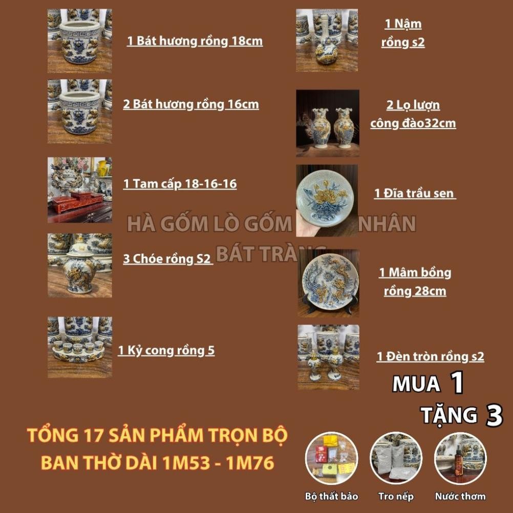 HG044 Đồ Thờ Cúng Bộ 17 món ban thờ 1M53 - 1M76 men rạn nổi nghệ nhân Bát Tràng chế tác TẶNG Thất Bảo, Tro Nếp_thumbnail_1
