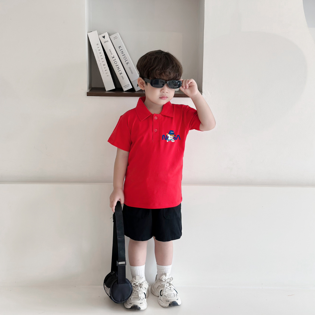 Áo polo bé trai in hình gấu NASA nhiều màu chất cotton 4 chiều  - Áo thun có cổ cho bé Loza Kids PL3235_thumbnail_1