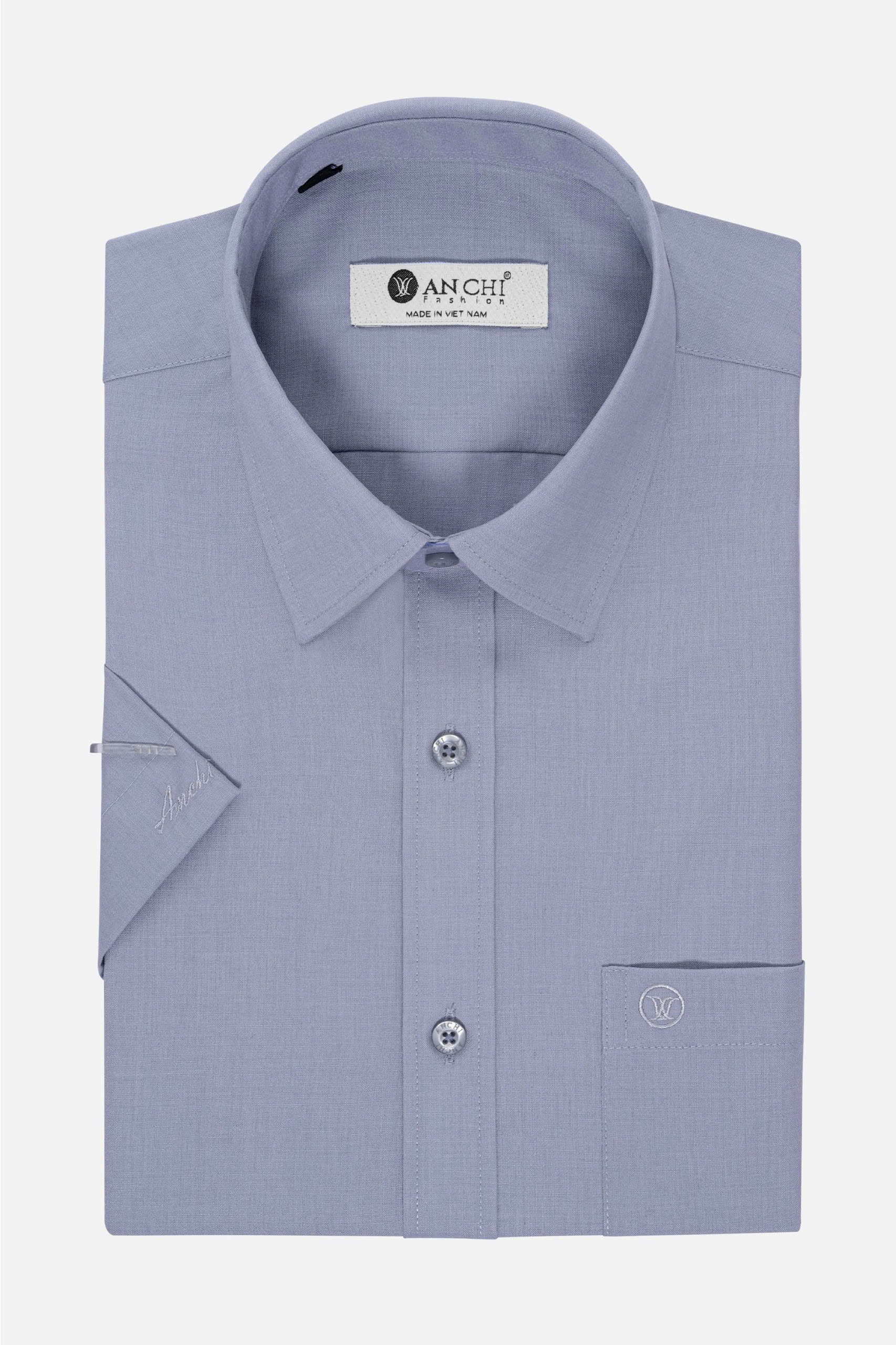 Sơ Mi Trơn Cộc Tay Nam Trung Niên Chất Liệu Cotton Nhập Khẩu Màu Ghi