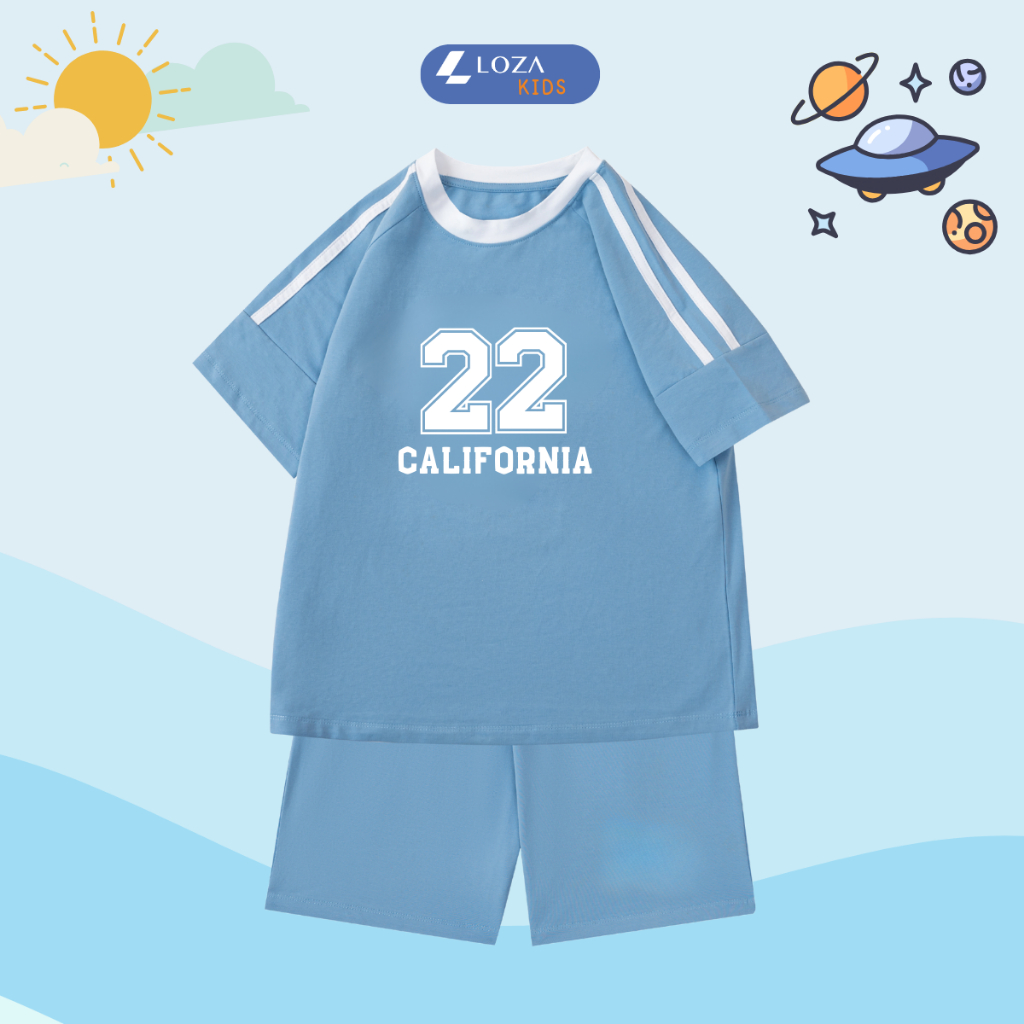 Đồ bộ bé trai phối viền in số '22 California' - Loza BF370