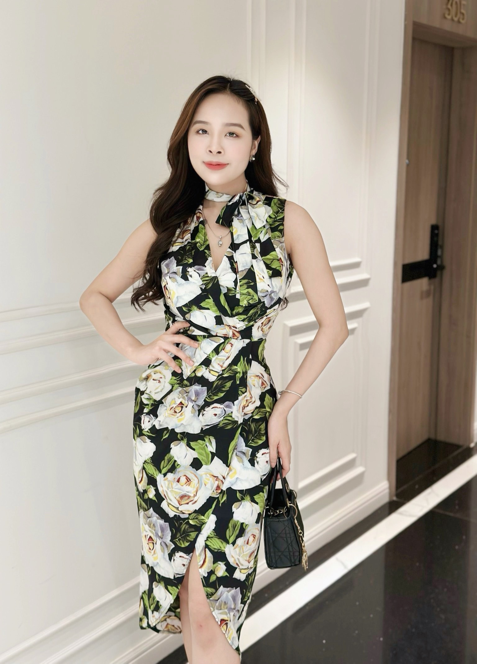 Đầm hoa xếp ly cột nơ_thumbnail_0