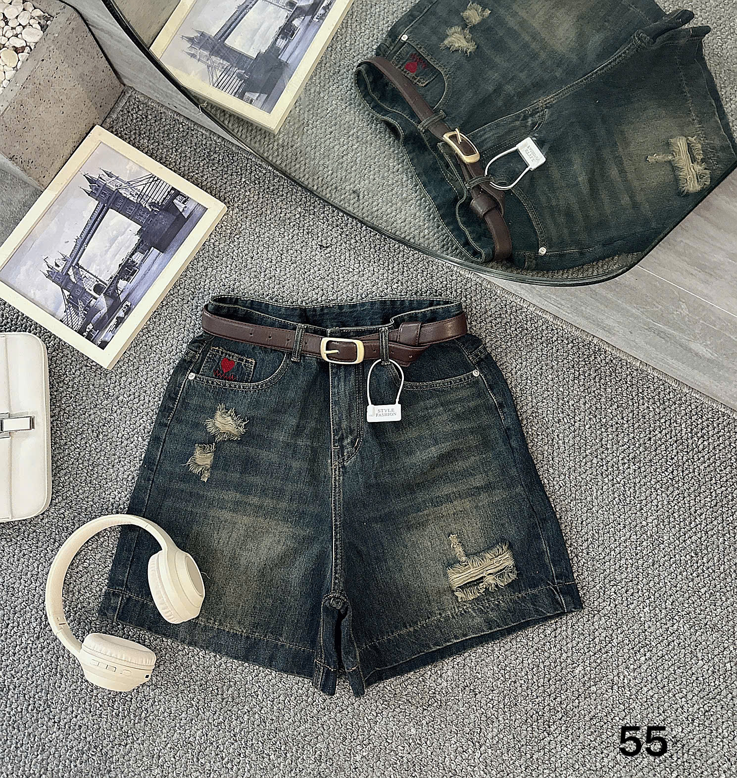 Quần short jean lửng rách thêu trái tim bigsize QSJ55 dành cho nàng từ 55-90kg_thumbnail_5