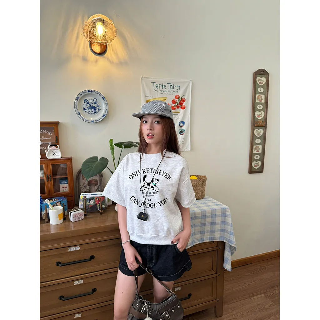 Áo sweater boxy tay ngắn phong cách Hàn Quốc 2597 Miucho vải nỉ 2 da thoáng mát cổ tròn in mix_thumbnail_5