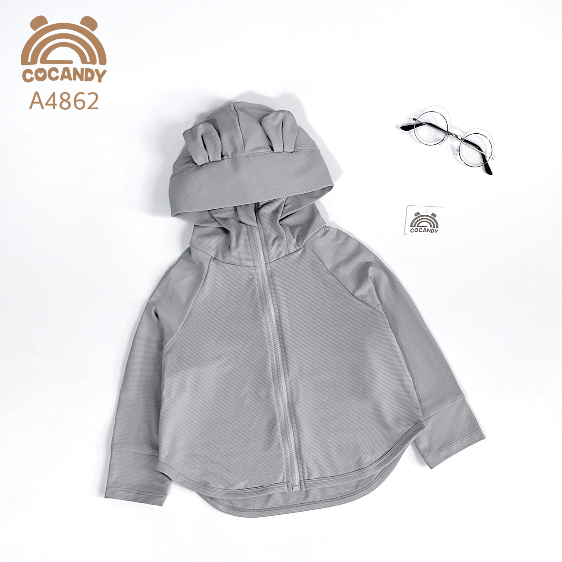 Áo chống nắng GHI trơn tai gấu_thumbnail_1