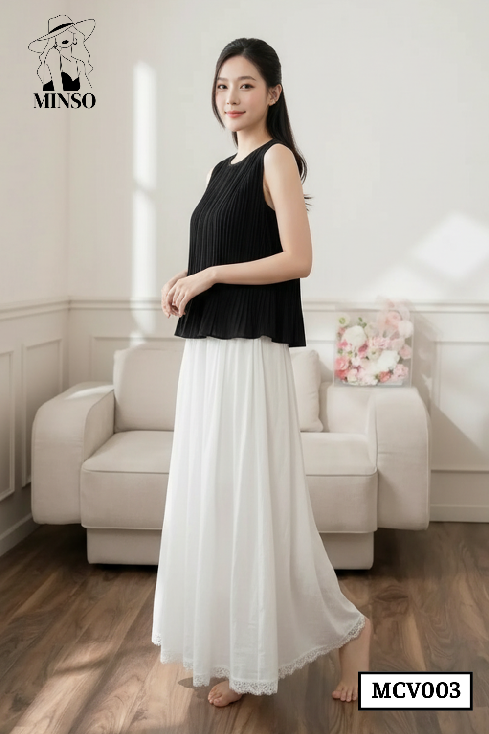 Chân váy trắng dáng dài suông - MCV003