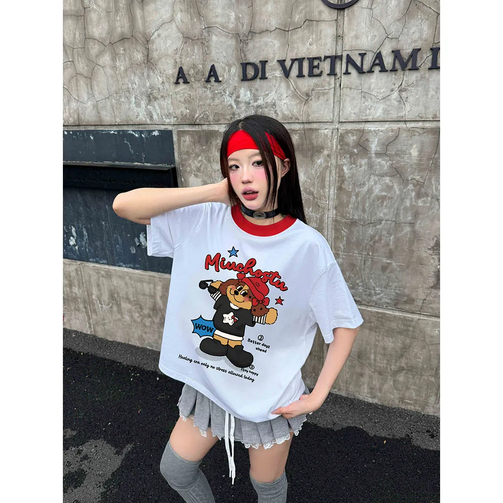 Áo thun boxy phối cổ hoạt hình Miucho vải dày dặn thoáng mát đứng form in mix 2973_thumbnail_5