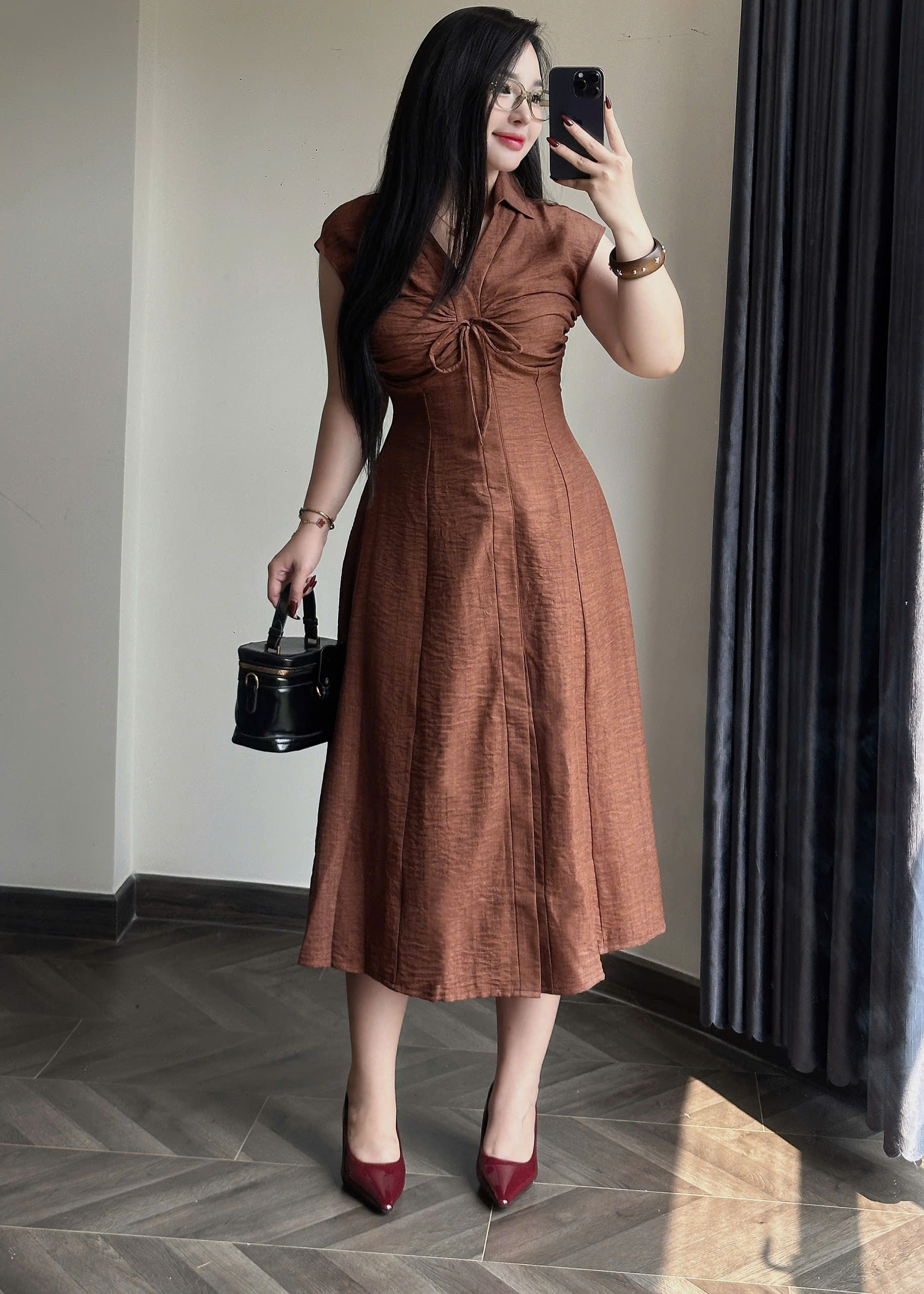 Đầm dáng dài phối nơ cùng xếp ly ngực bigsize DA177_thumbnail_7