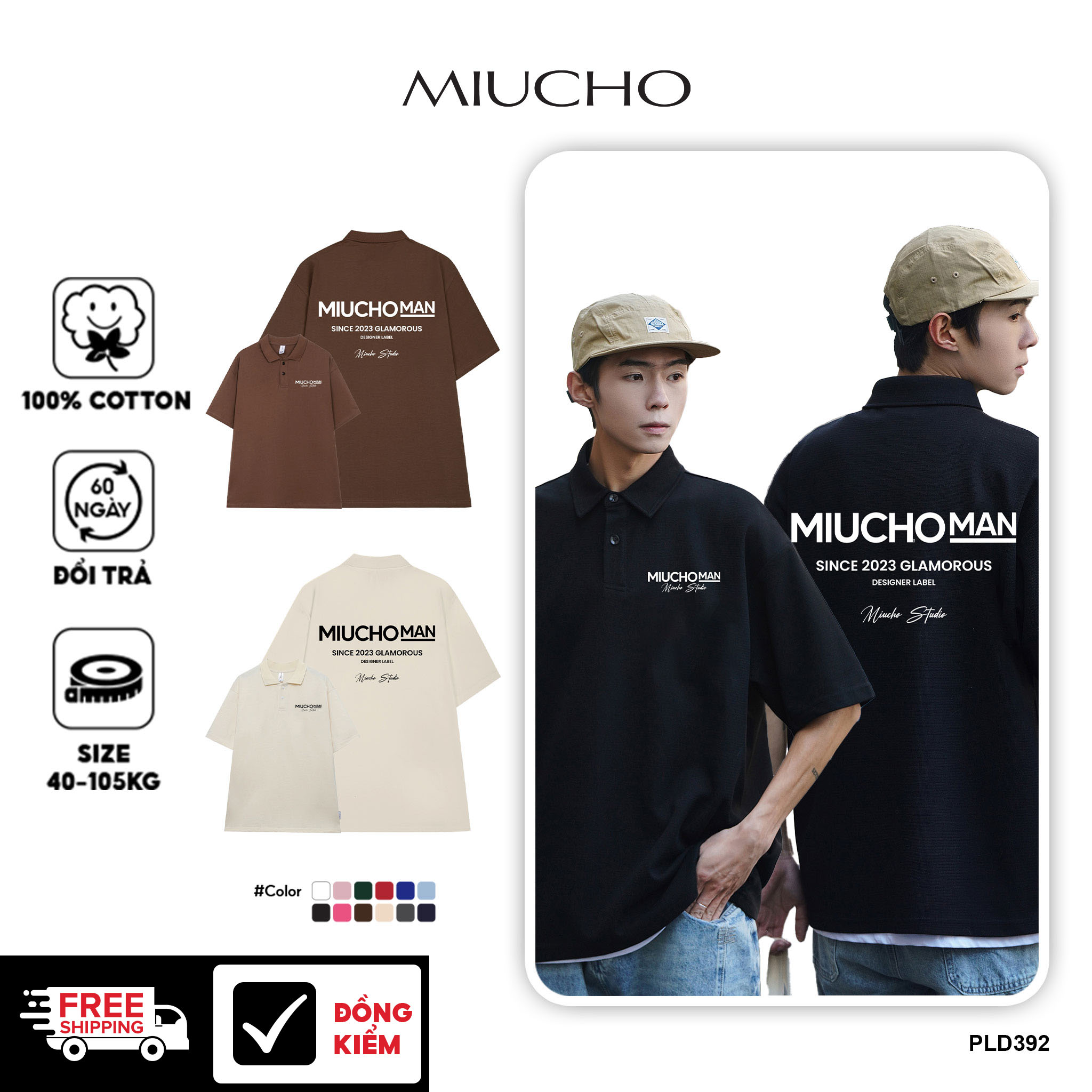 Áo polo nam form rộng PLD392 Miucho Man cotton cổ trụ in typography_thumbnail_1