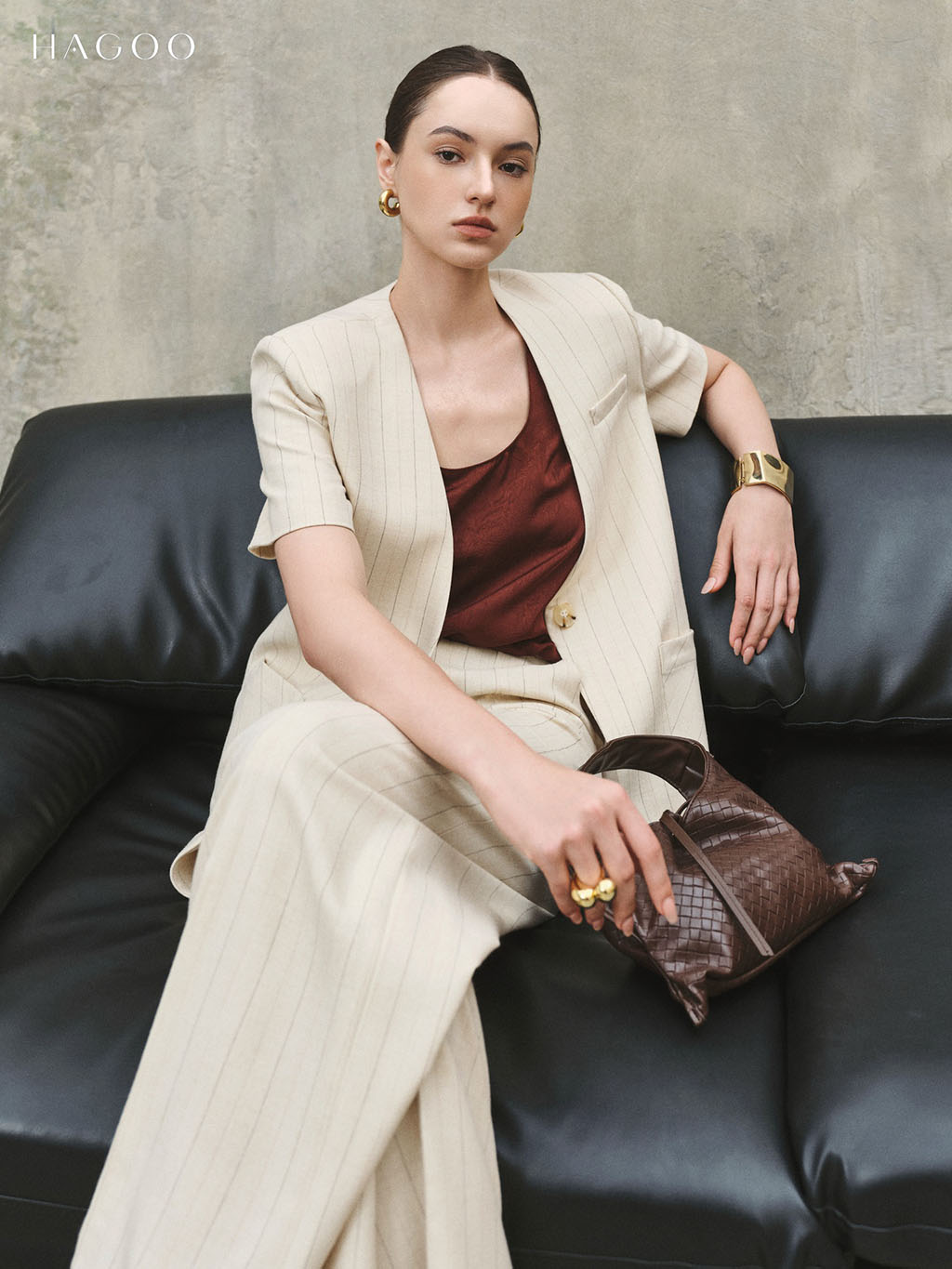 Blazer kẻ sọc cộc tay HAGOO