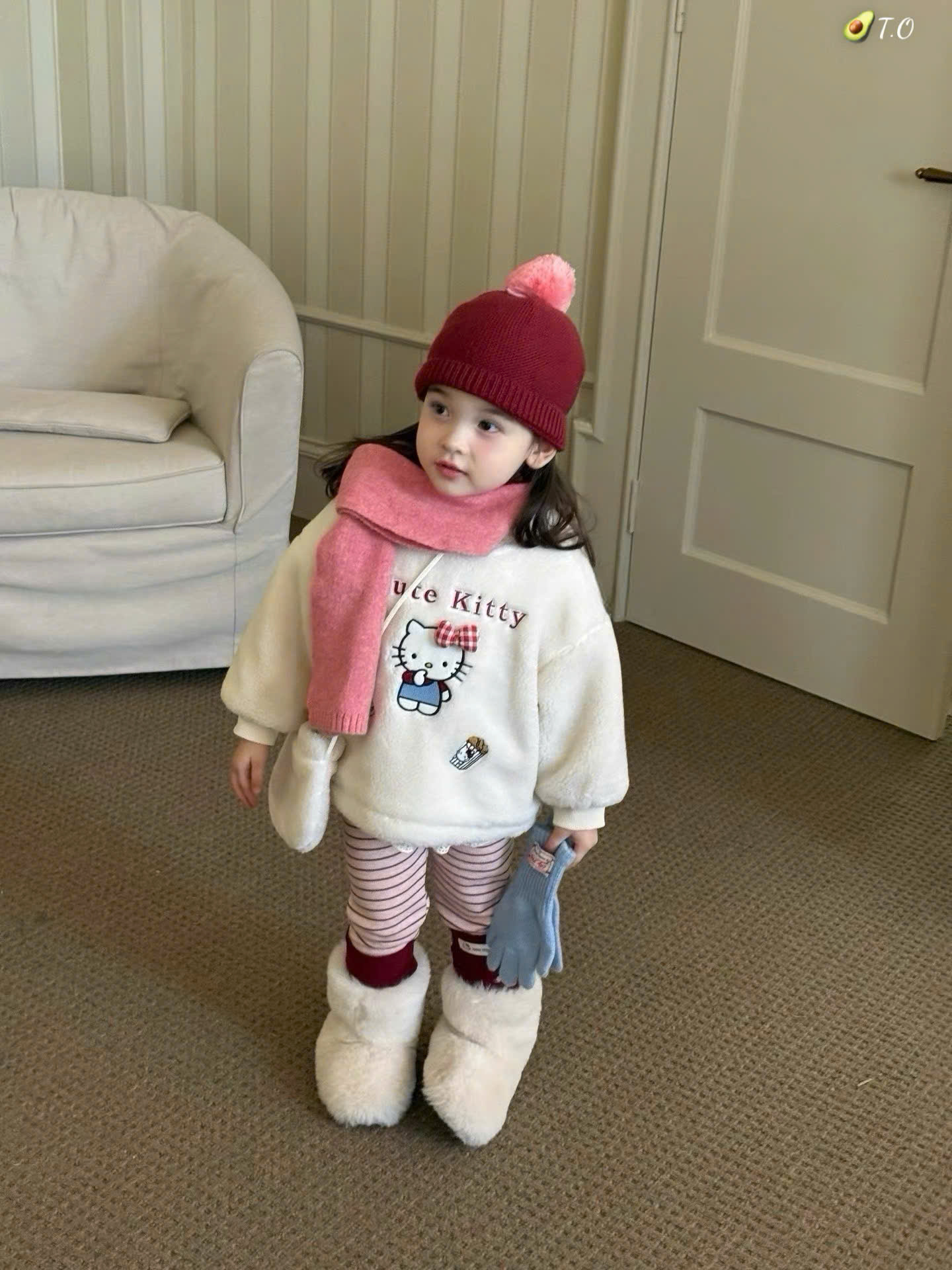 (S79) Set áo lông Kitty kèm Legging và túi đeo_thumbnail_0