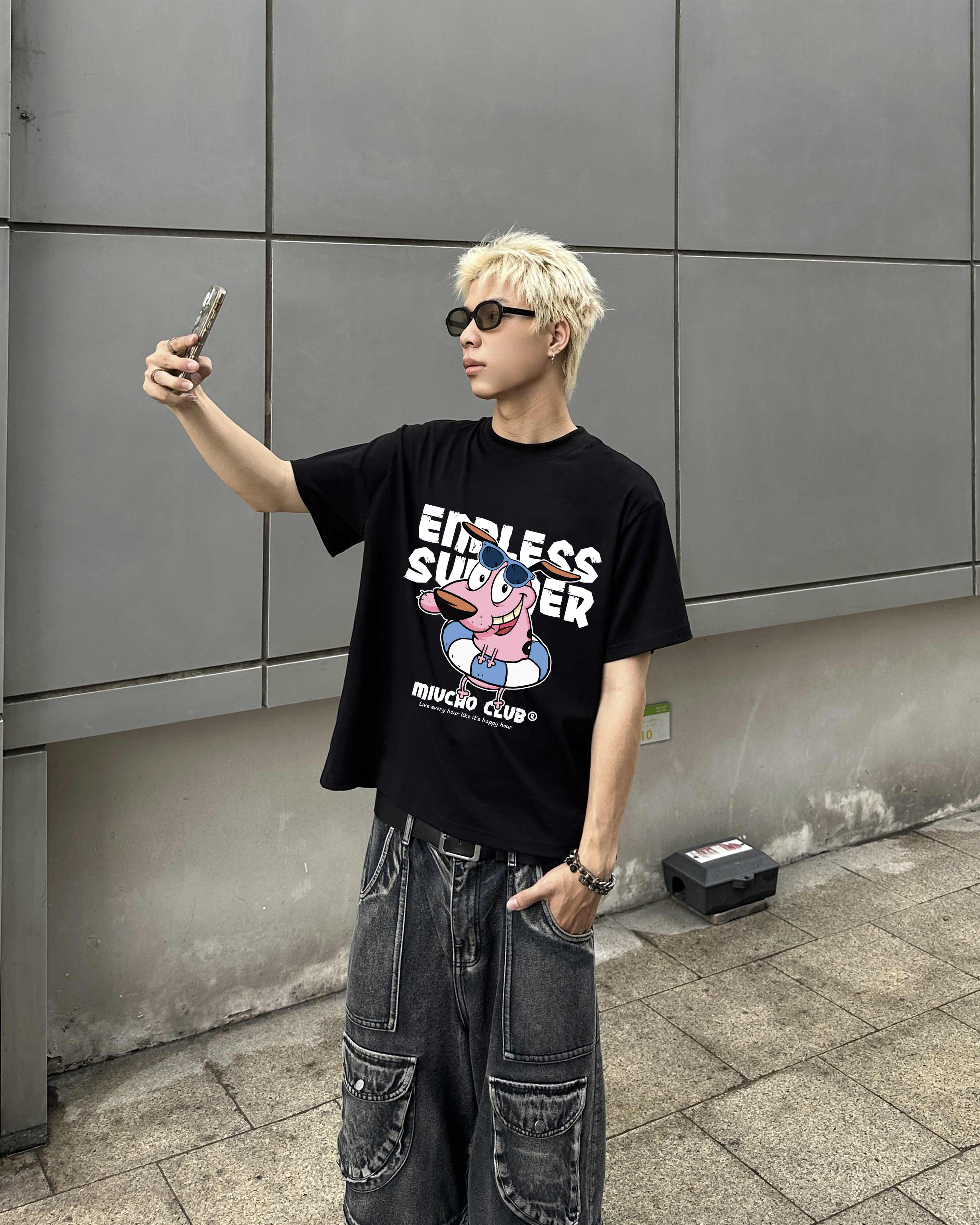 Áo phông form boxy in hoạt hình dễ thương 2359 Miucho Club cổ tròn vải cotton 2 chiều cao cấp in mix_thumbnail_4