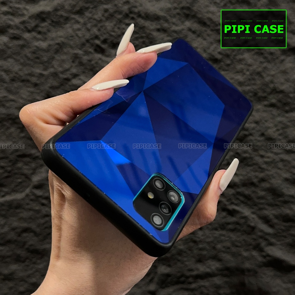 Ốp Lưng Samsung A51 - Kim Cương 6D - Xanh