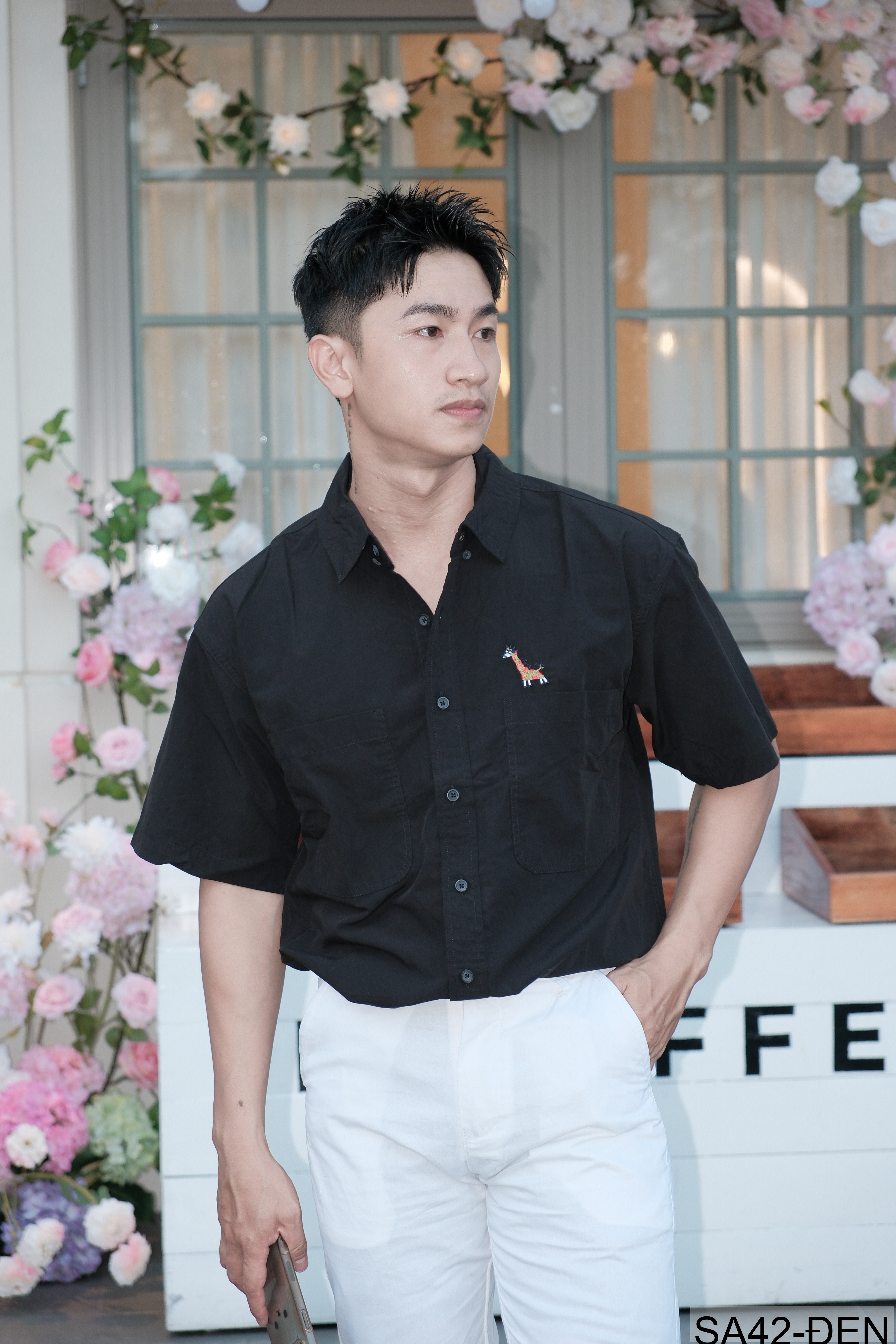 SA42 - Áo sơ mi nam ngắn tay phong cách Nhật, thêu hình hươu cao cổ, chất cotton thoáng mát_thumbnail_22