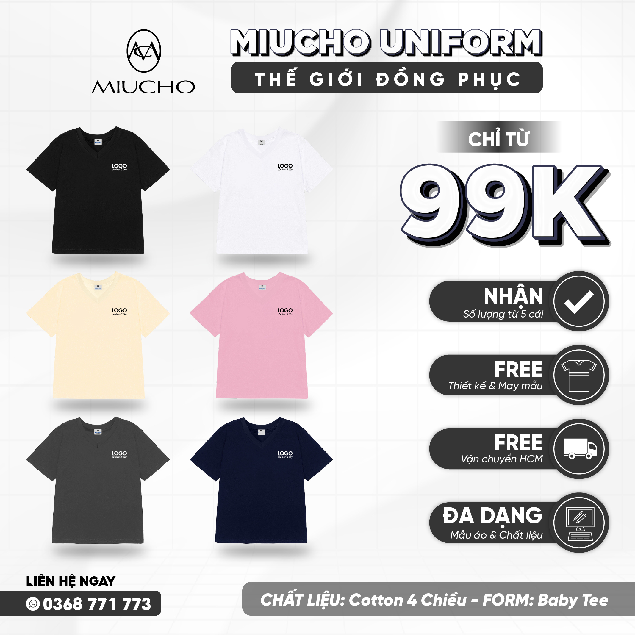 Áo thun baby tee cổ tim form ôm ABCTT01 Miucho vải cotton co giản thoáng mát in basic