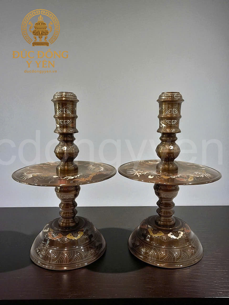 Bộ ngũ sự cao 60cm khảm ngũ sắc hoa văn khảm sen sắc nét_thumbnail_3