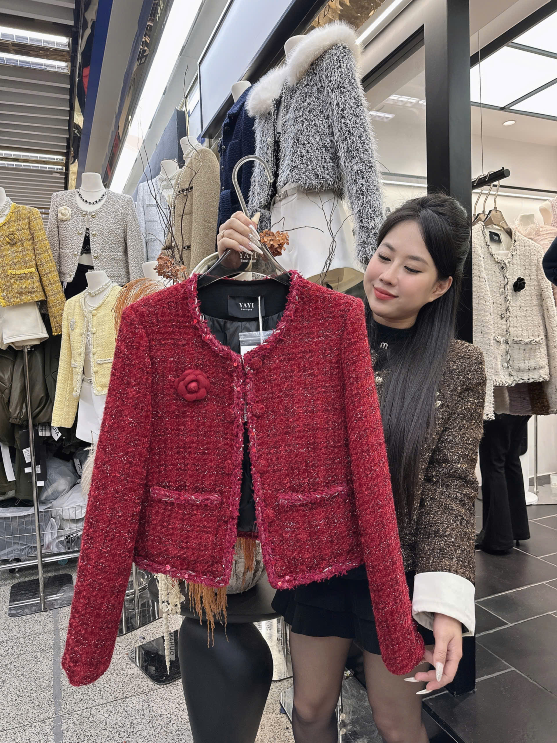 Áo dạ hoa Đỏ - V19