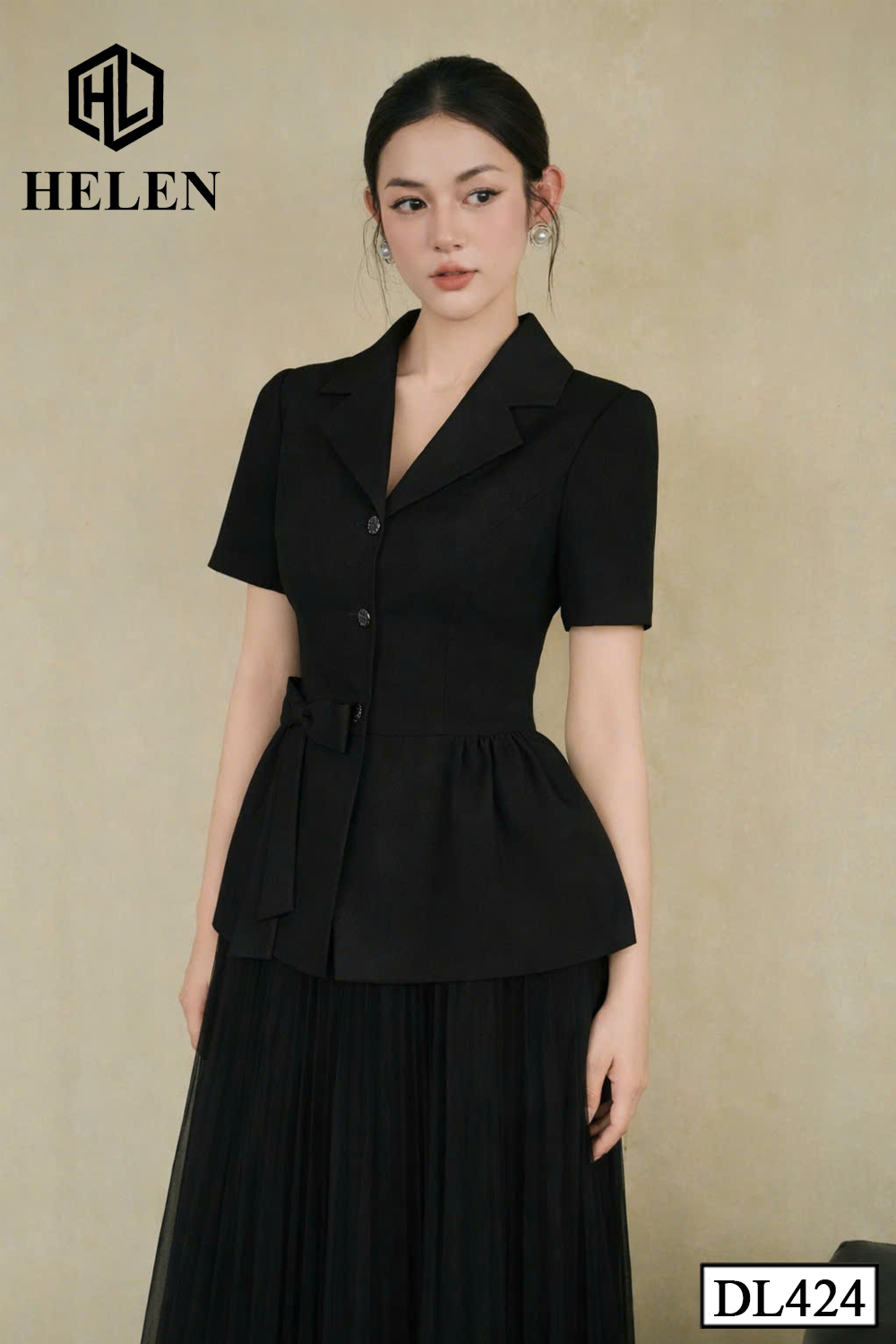 Đầm liền thân giả set đen DL424