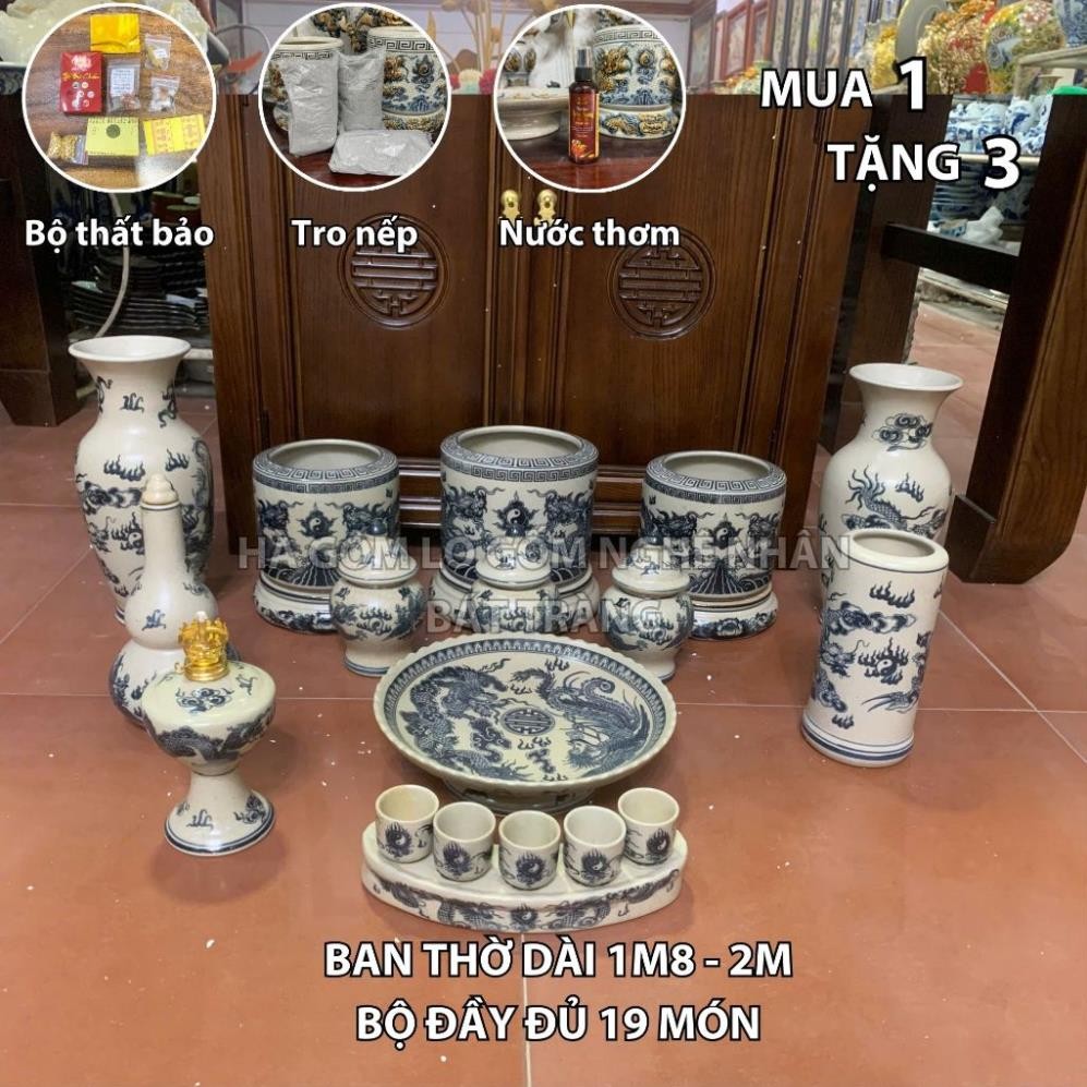 HG130 Đồ Thờ Cúng Bộ 19 món ban thờ 1M8 - 2M men rạn trơn nghệ nhân Bát Tràng chế tác TẶNG Thất Bảo, Tro Nếp