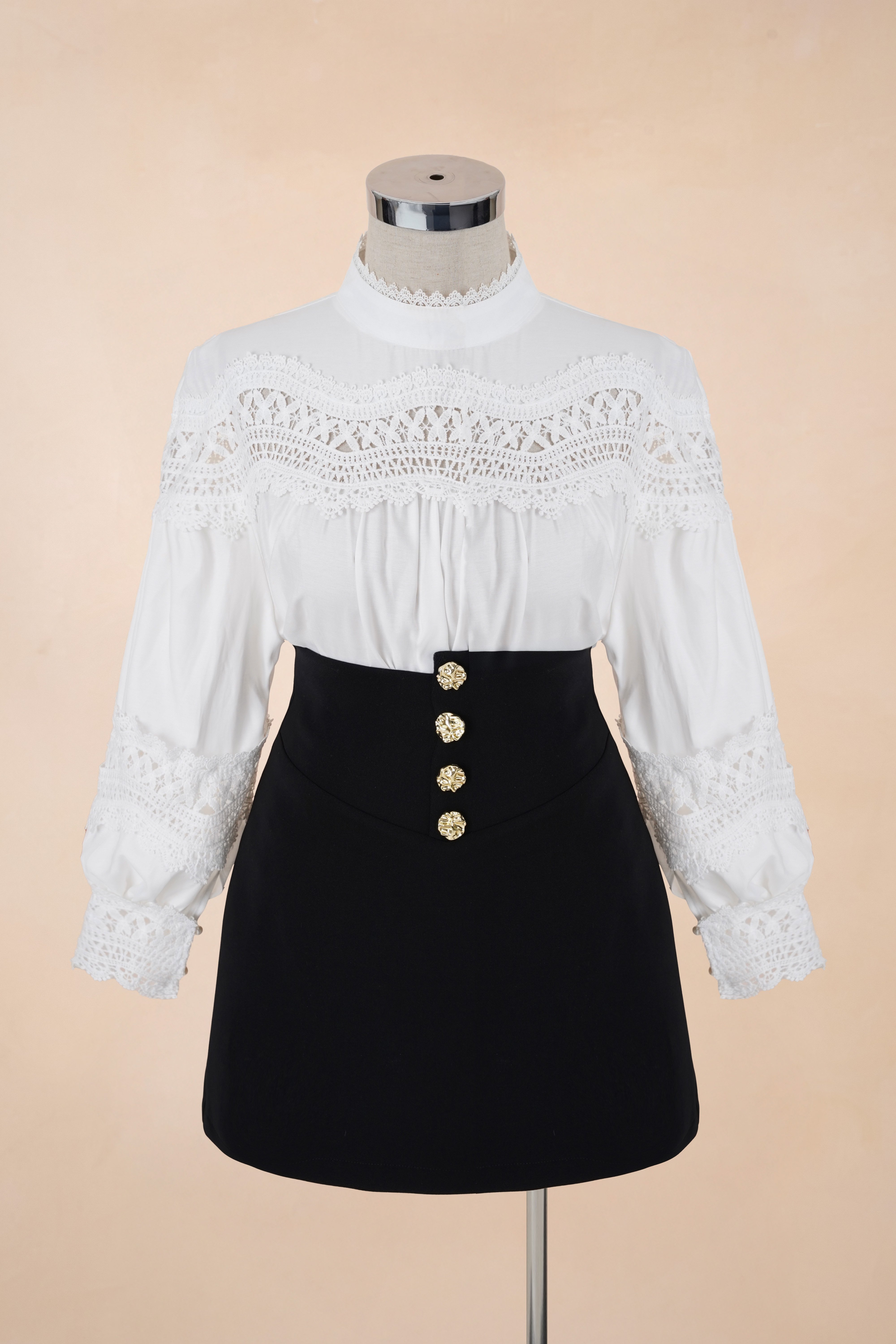 Áo Cổ Cao Phối Ren TB