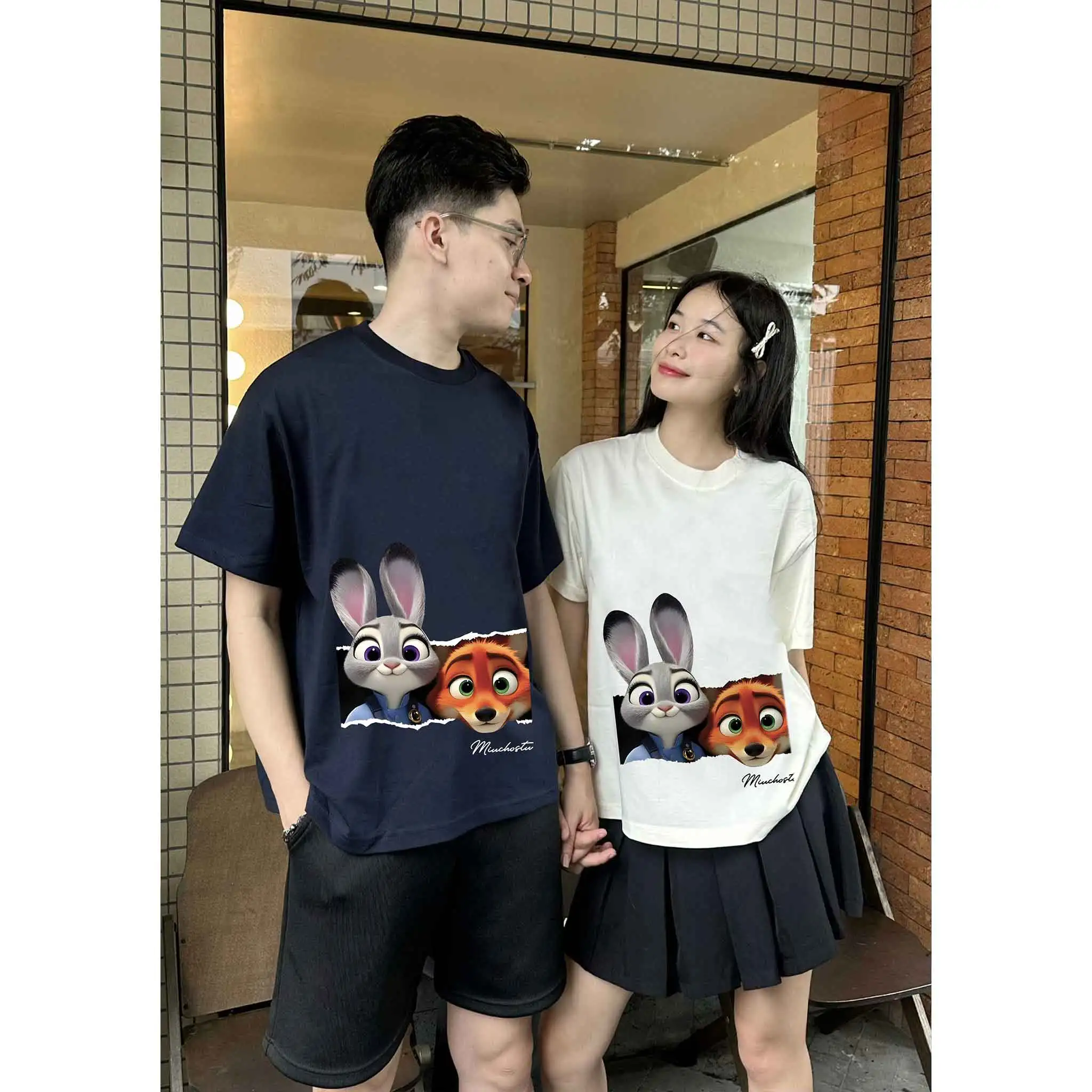 Áo thun couple form boxy Miucho Club vải cotton co giãn 2 chiều thoáng mát Judy Hopps in mix 2826_thumbnail_2