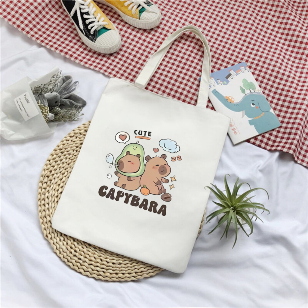 Túi tote in hình Capybara có túi phụ- Túi vải canvas kích thước 33x37cm đựng vừa A4 và laptop - TOTE05_thumbnail_2