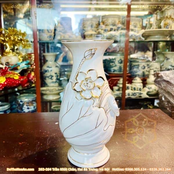 Lọ Hoa Sứ Liên Hoa Trắng