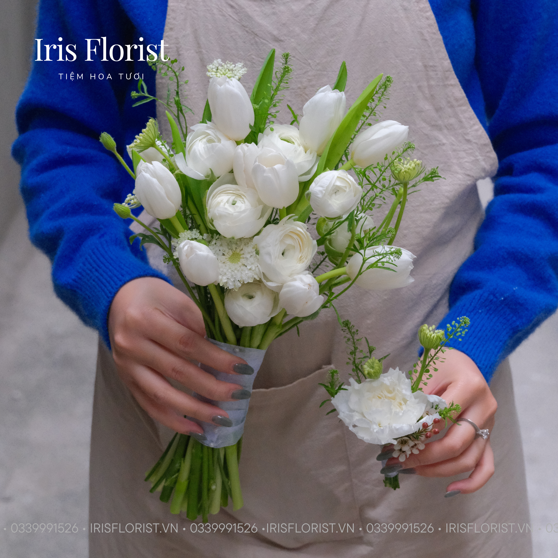 Bó hoa cưới Tulip mix mao lương trắng và hoa lá phụ_thumbnail_1