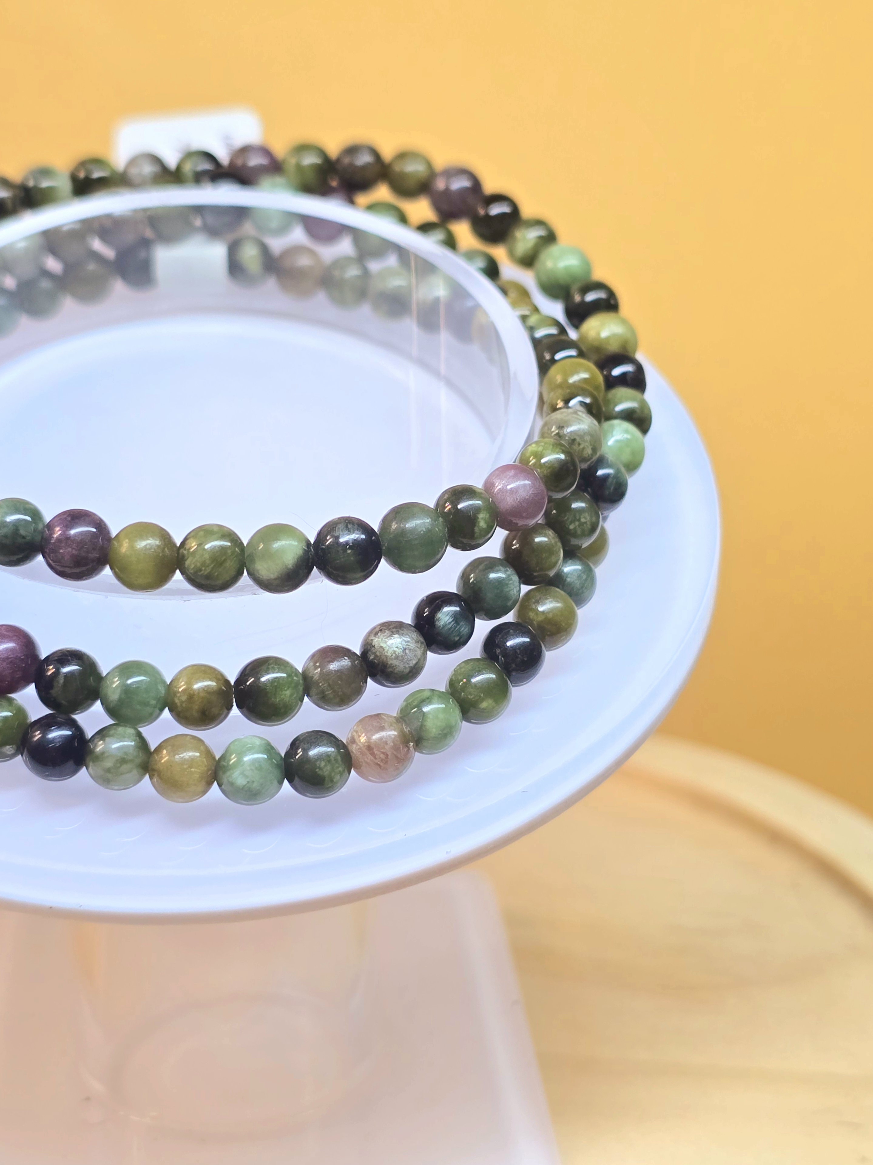 Vòng Chuỗi Quấn 3 Tourmaline Xanh Có Hiệu Ứng Mắt Mèo Premium