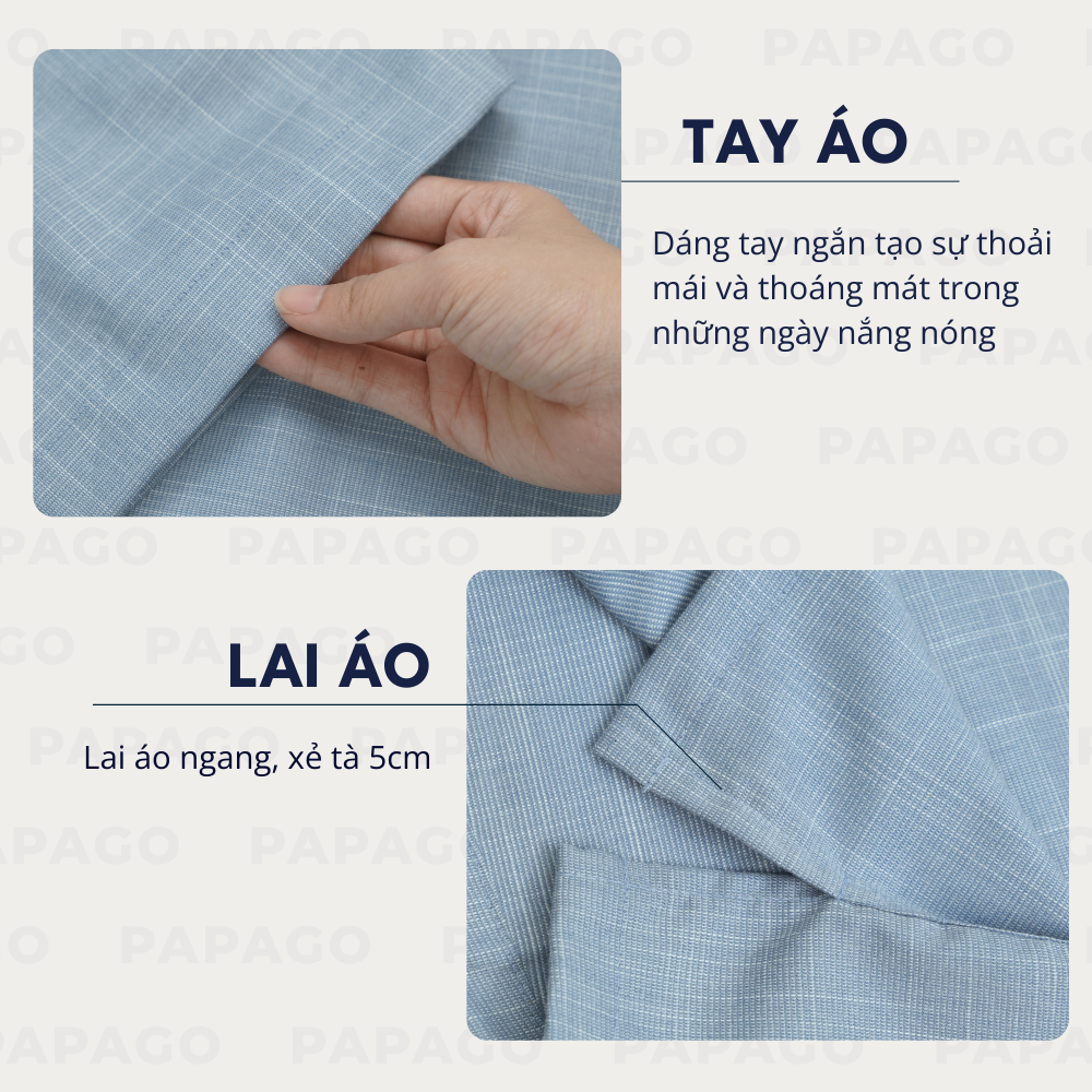 Áo sơ mi nam Trung niên thêu logo PAPAGO tay ngắn lai ngang - P25SNTT002_thumbnail_4