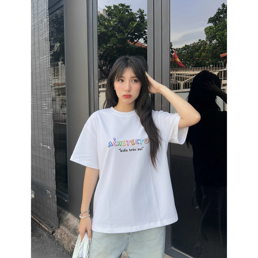 Áo thun nữ form rộng Miucho Club vải co giãn thoáng mát chữ kiểu Kiến trúc sai in typography 2863_thumbnail_8