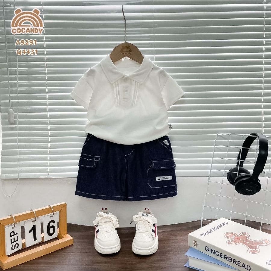 Quần cộc XANH jeans túi ốp cạnh