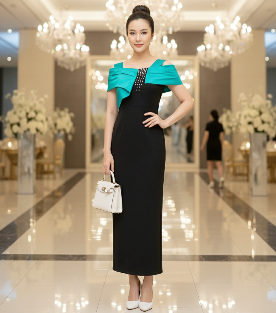 Đầm thiết kế dự tiệc phối cổ sang trọng_thumbnail_9