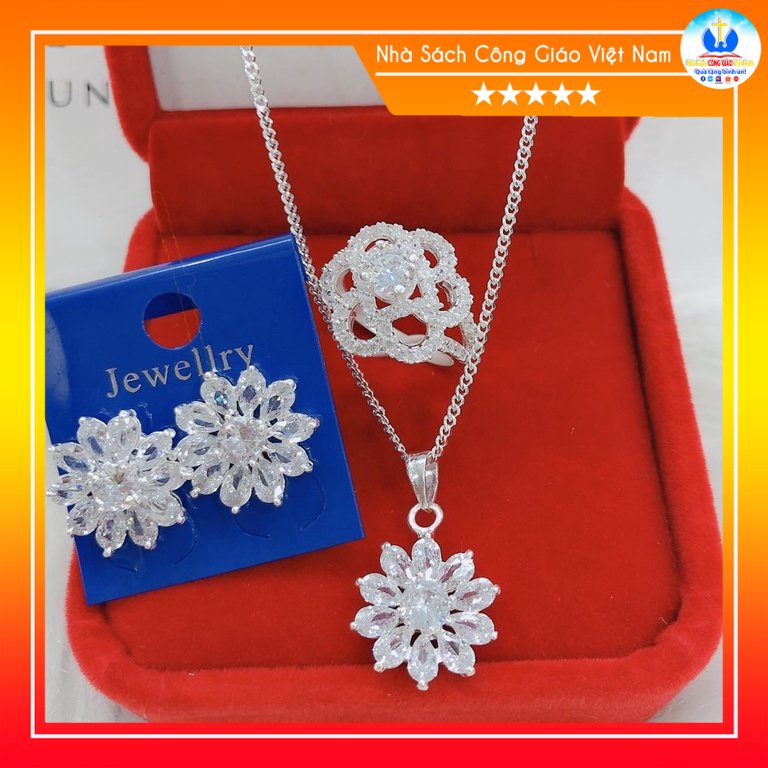 Combo dây chuyền, lắc, bông tai, nhẫn Hoa hải đường N08 Quà tặng sinh nhật ý nghĩa
