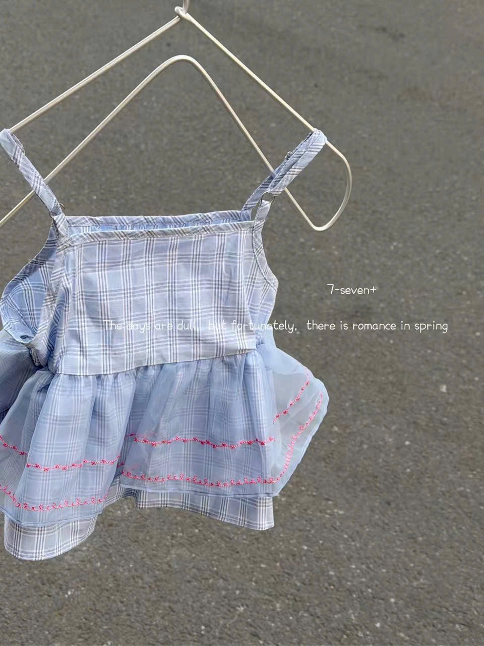 (H114) Áo 2 dây xanh oải hương mix voan hãng Seven