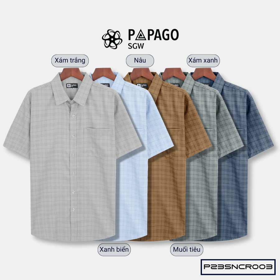 Áo sơ mi nam trung niên PAPAGO tay ngắn lai bầu sọc caro xô đũi mềm mịn cao cấp - P23SNCR003_thumbnail_4
