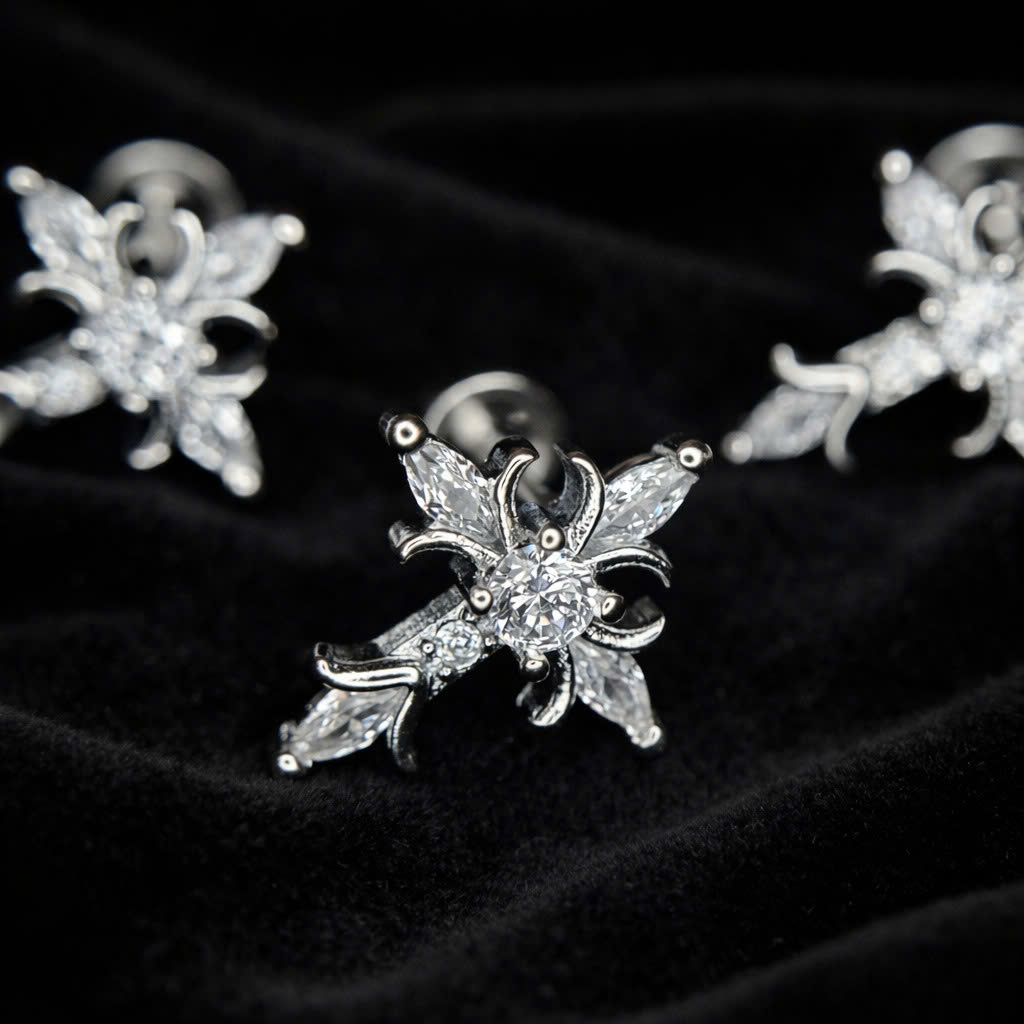 Khuyên kiểu chữ thập hoa Iris bi