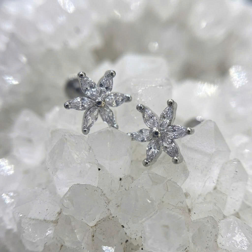 Khuyên kiểu hoa dài 6 cánh to dẹt