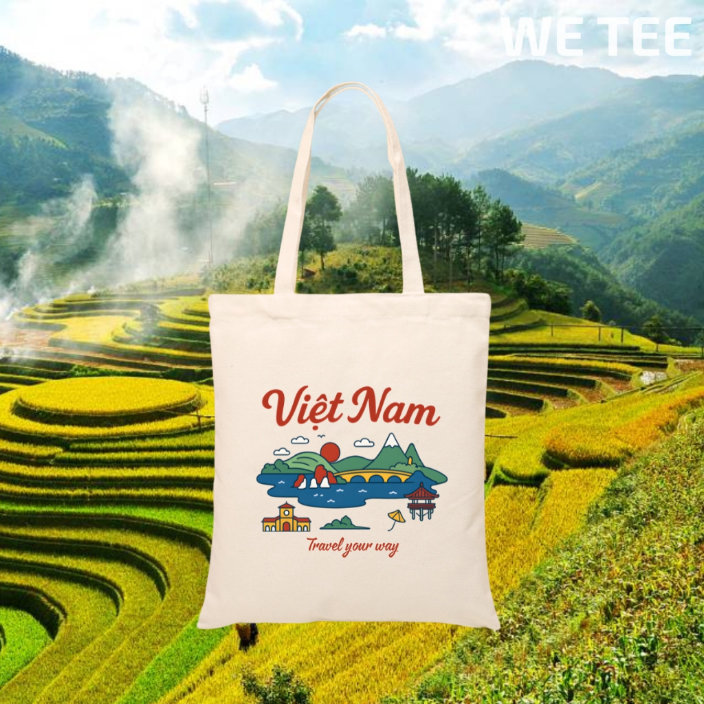 Túi tote vải canvas du lịch Việt Nam có khoá kéo và ngăn phụ, đi chơi du lịch - 𝐖𝐞 𝐓𝐞𝐞 TOTE09