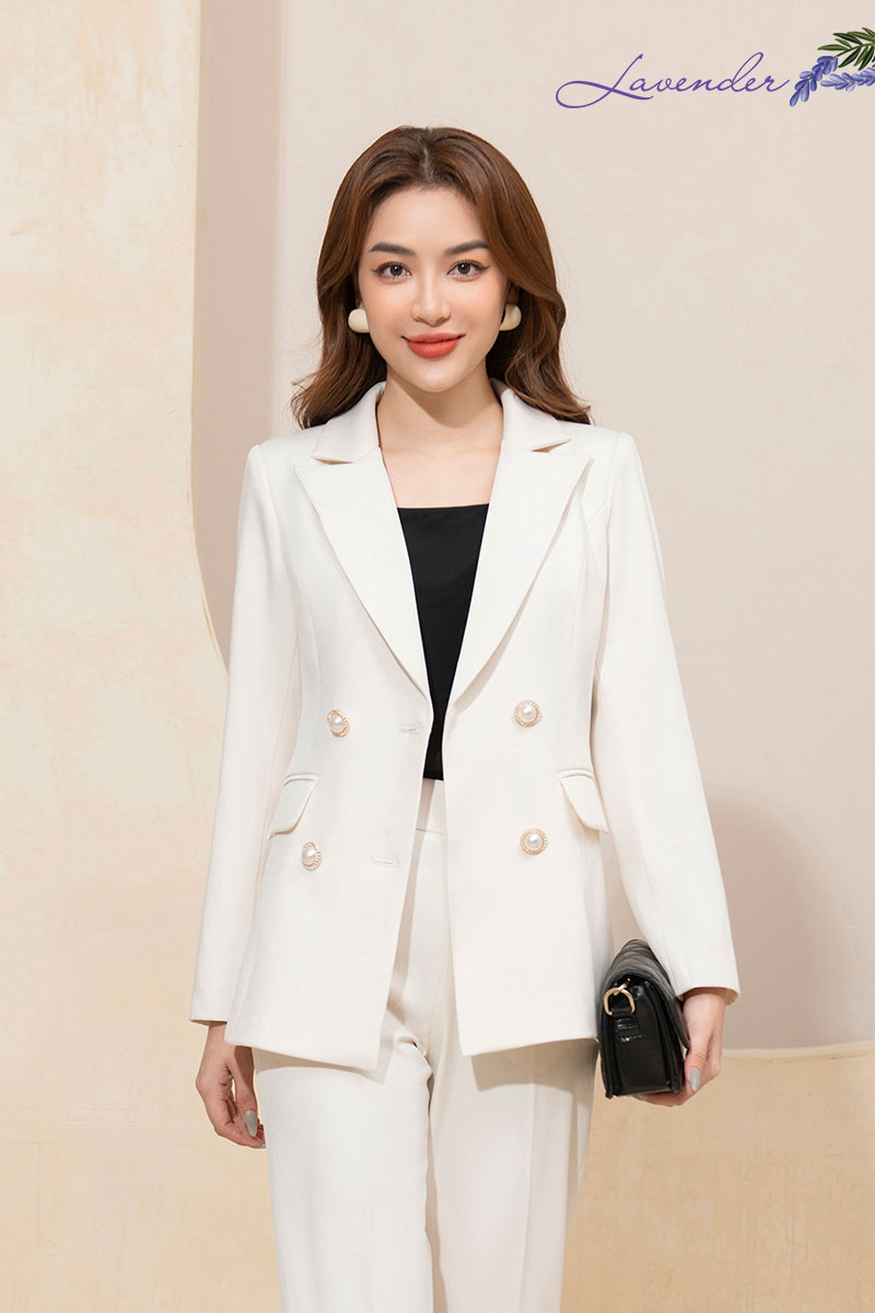 Áo vest nữ Thời trang Lavender dáng dài 4 cúc V2730