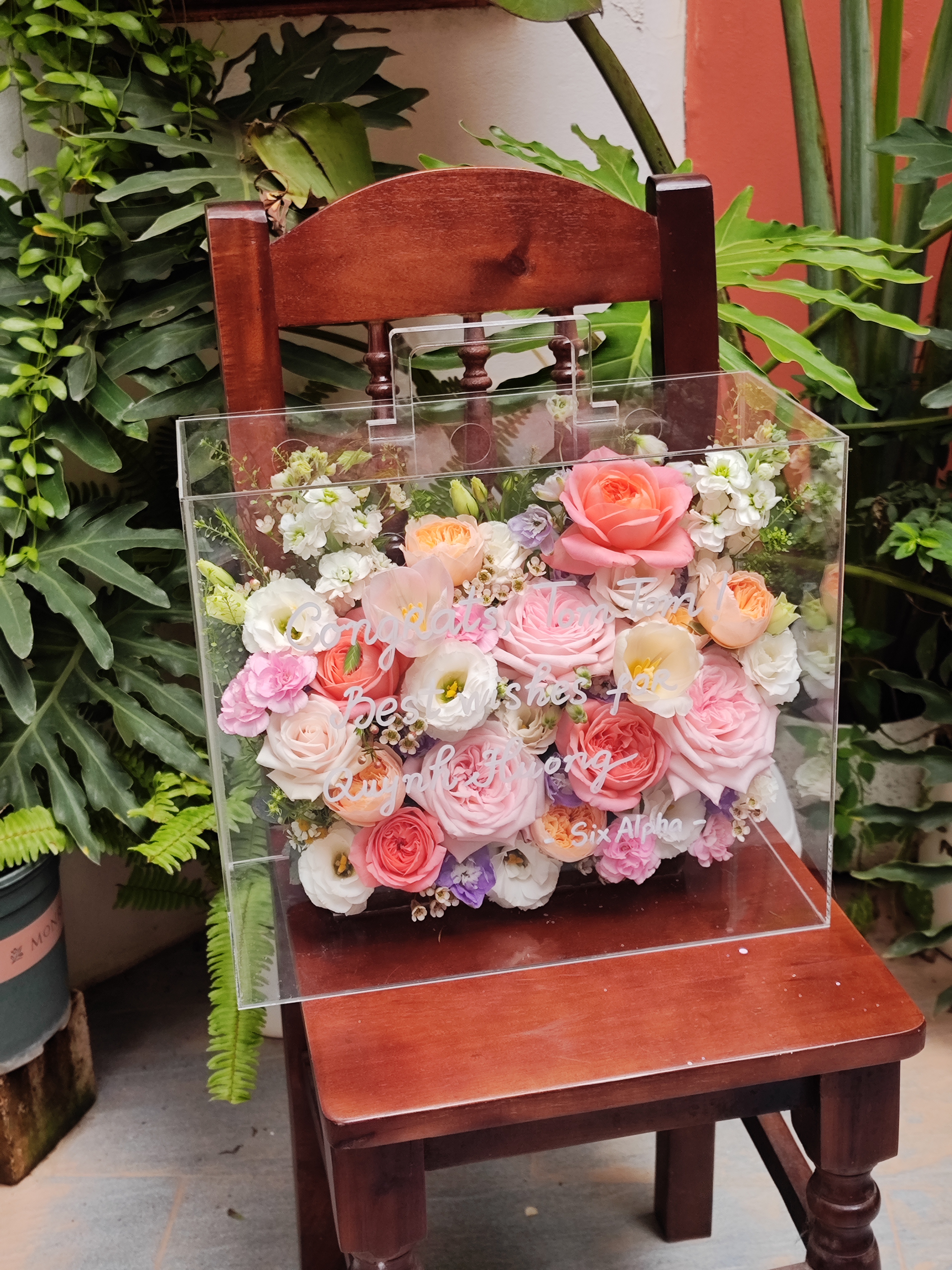 Hộp hoa kính Mica - Tone hồng cam