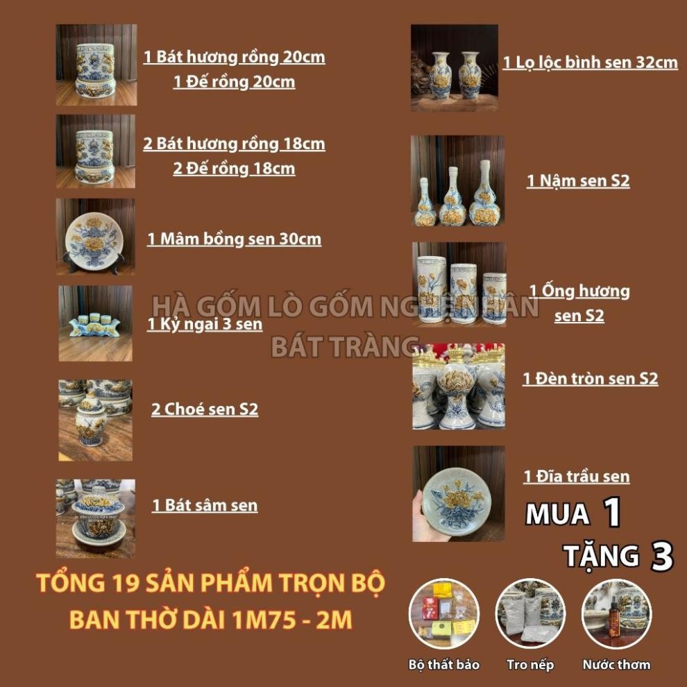 HG026 Đồ Thờ Cúng Bộ 19 món ban thờ 1M75 - 2M men rạn nổi nghệ nhân Bát Tràng chế tác TẶNG Thất Bảo, Tro Nếp_thumbnail_1